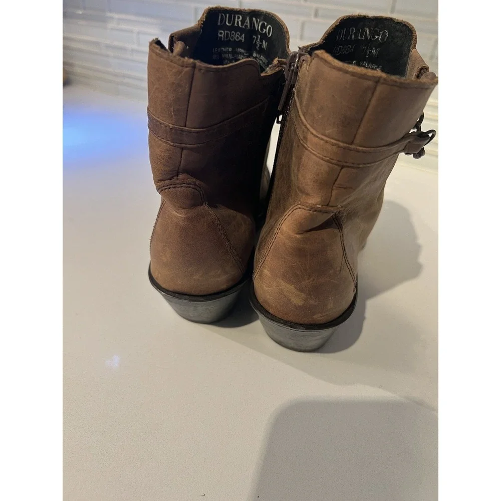 Durango Women's Side Zip Motorcycle Ankle Boots RD860 Brown/Tan Size 7.5 M
